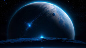 An image of a blue planet in space.