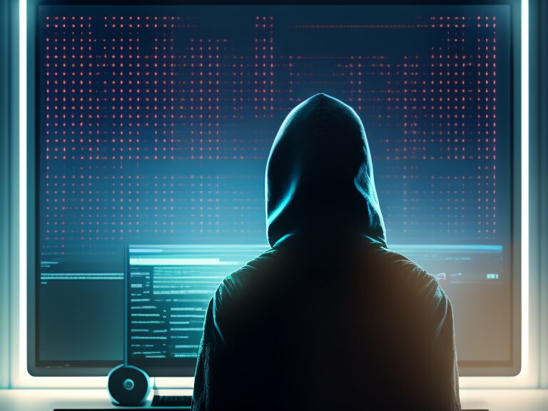 A man in a hoodie is sitting in front of a computer screen.