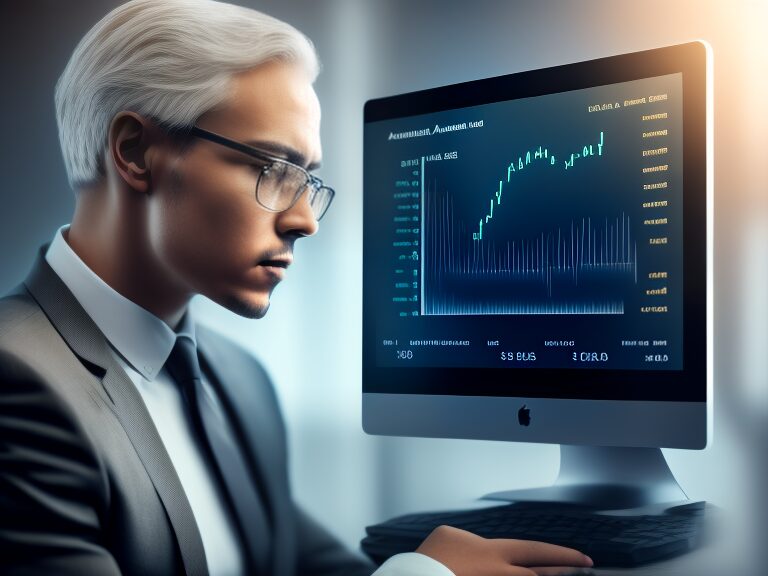 A businessman looking at a stock chart on a computer screen.