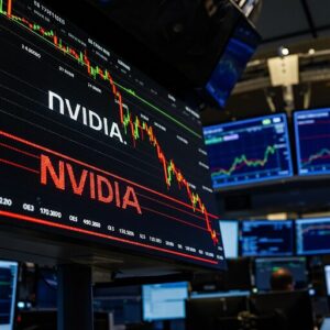 The bustling stock market trading floor buzzes with activity as multiple display screens showcase NVIDIA's fluctuating stock data and graphs, leaving traders curious: What is Deep Seek and why is it crushing NVIDIA?.